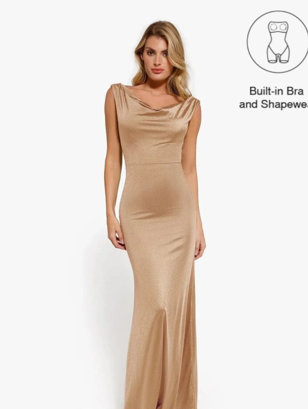 Popilush Shapewear Convertible Shine Sculpting Mermaid Dress - Champagne, Small